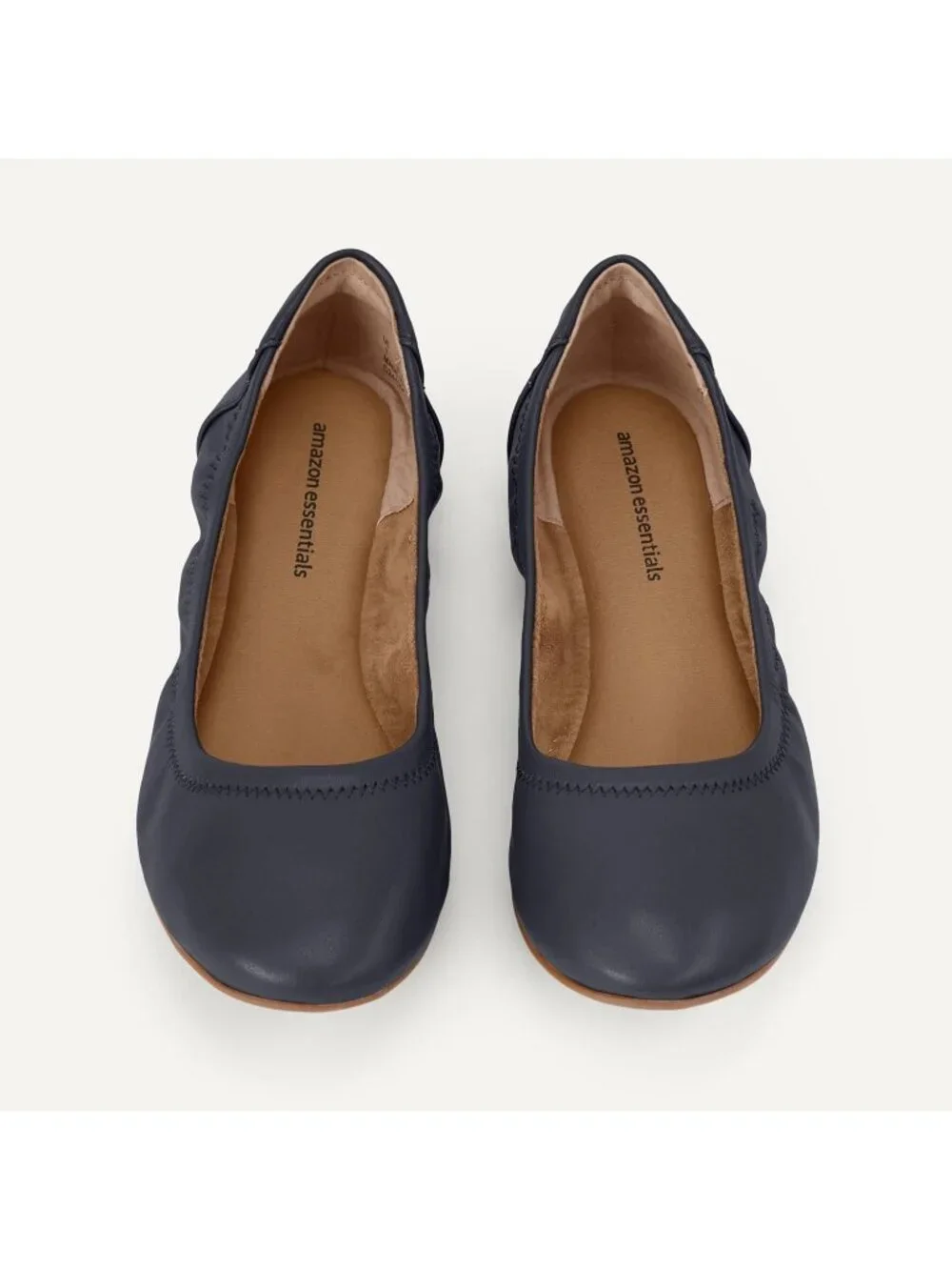 Amazon Essentials Women's Navy Faux Leather Synthetic Comfortable Slip On Flats